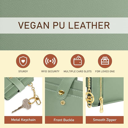 Jogjam Green Rfid Ladies Wallet, Small Slim Thin Compact Credit Card Women Wallet, PU Leather Bifold Cash Zipper Coin Pocket ID Window for Female