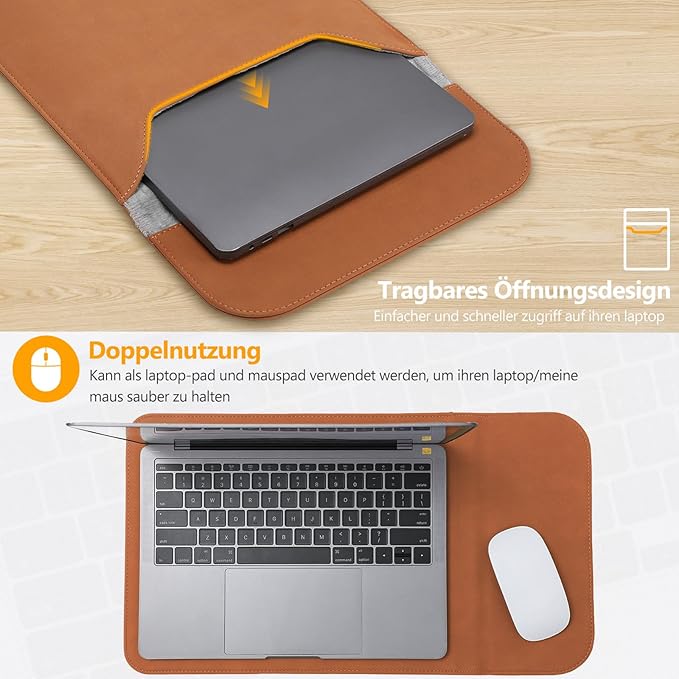 HYZUO 13 Inch Laptop Sleeve PC Case for MacBook Pro 13 M2 M1 2026-2016, 13" MacBook Neo 2026 A3404, MacBook Air 13 M5 A3449 M4 M3 M2 M1 2026-2018, 13" iPad Pro/Air, Surface Pro, XPS 13, Brown