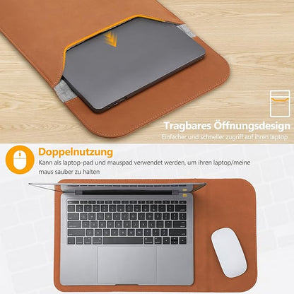 HYZUO 13.3-14 Inch Laptop Sleeve Case for MacBook Pro 14 M5/M4/M3/M2/M1 Pro/Max A3426 A3427 2026-2021, 13.3" MacBook Air/Pro, 13.5-13.8 Surface Laptop, HP Envy 13, Faux Suede Leather, Brown