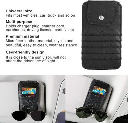Restokki Car Visor Organizer Sun Holder Storage Pouch Card Bill Bag for Car Truck Universal Size Black Leather