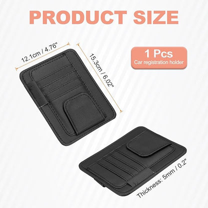 HARFINGTON Car Sun Visor Organizer 6.02" x 4.76" Leather Multi-Pocket Visor Card Sleeve Pocket Car Truck SUV Interior Storage Pouch for Driving License Credit Cards Bills Sunglasses, Black