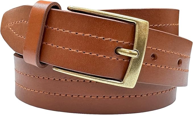 Men's Oil-Tanned Genuine Leather Dress Classic Belt 1-1/8"(30mm) or 1-3/8"(35mm) Wide One Piece Dress Belt