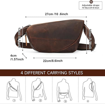 NIUCUNZH Genuine Leather Mens Sling Bag for Women Vintage Small Crossbody Bags Purse for Hiking Travel Chest Daypack