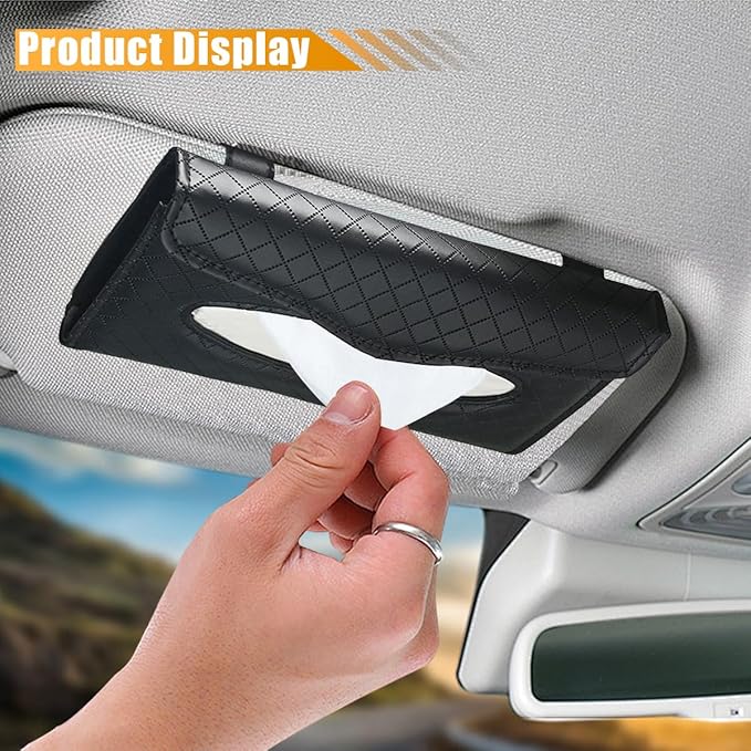 Car Tissue Holder, PU Leather Auto Napkin Holder for Visor & Backseat, Automotive Mask Organizer Case to Keep Vehicle Tidy, Universal Interior Accessories for Sedan Truck SUV (Black)