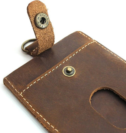 Badge Holder: Boshiho Cowhide Leather ID Badge Card Holder with 19" Neck Lanyard, Vertical Style (Brown)