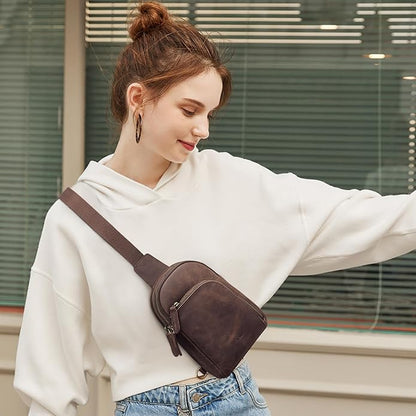 S-ZONE Genuine Leather RFID Blocking Small Sling Bag Women Crossbody Fanny Packs