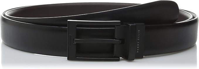 Perry Ellis Men's Portfolio Reversible Cap Faux Leather Dress Belt Black & Brown