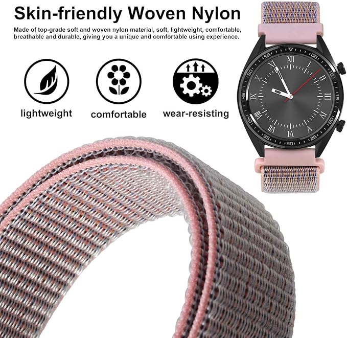 WOCCI 20mm Adjustable Nylon Watch Band, Quick Release Sport Loop Strap (Sand Pink)