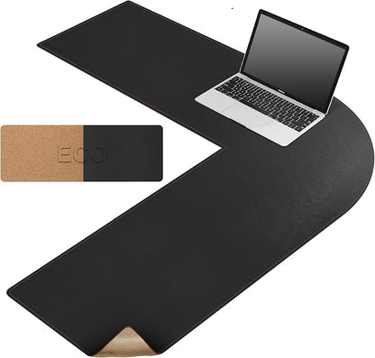 MAIDERN (40”+ 40”) x 13” L Shaped Corner Desk Mat, Cork & Leather Dual Sided Desk Pad for Gaming Computer Office Home (Black) …