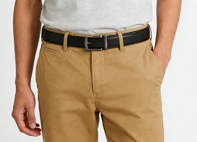 Lingli Men's Belt,Ratchet Dress Belt with Automatic Buckle Brown/Black-Trim to Fit-35mm wide