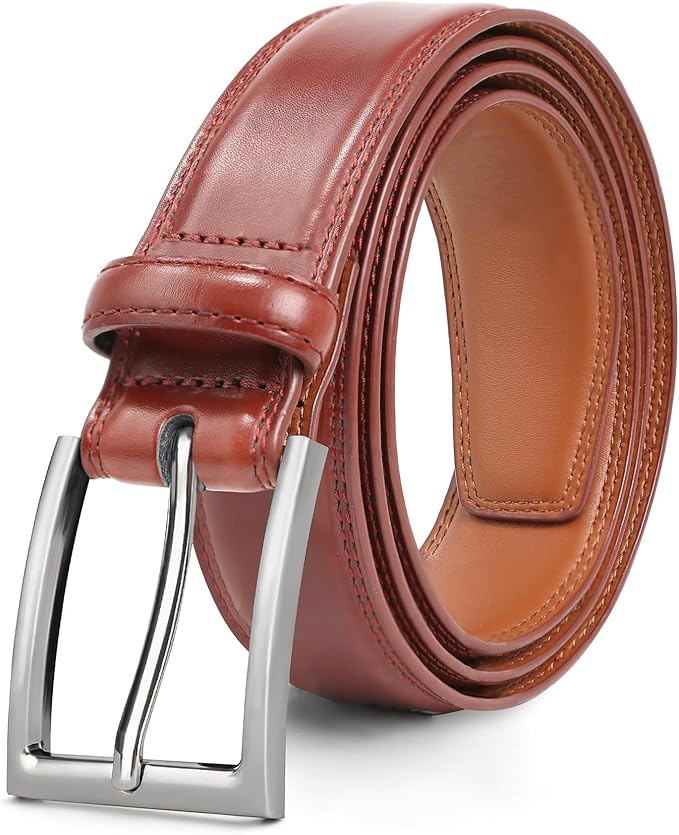 Mens Genuine Leather Dress Belt Classic Casual Belt with Single Prong Buckle for Jeans Pants Work and Business