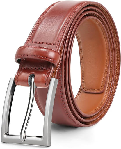 Mens Genuine Leather Dress Belt Classic Casual Belt with Single Prong Buckle for Jeans Pants Work and Business