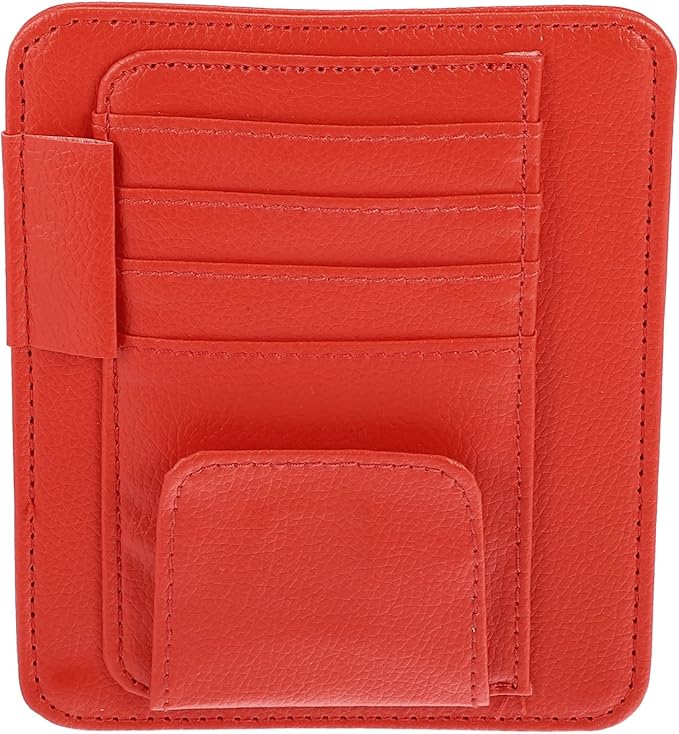 X AUTOHAUX PU Leather Car Sun Visor Organizer Glasses Holder Card Holder Auto Accessories Pocket Organizer Red