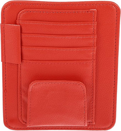 X AUTOHAUX PU Leather Car Sun Visor Organizer Glasses Holder Card Holder Auto Accessories Pocket Organizer Red