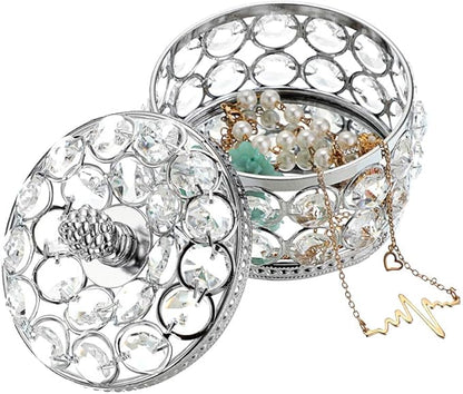 Hipiwe Crystal Mirrored Jewelry Box Jewelry Trinket Organizer Box Home Decor Ring Earrings Necklace Storage Holder Keepsake Box