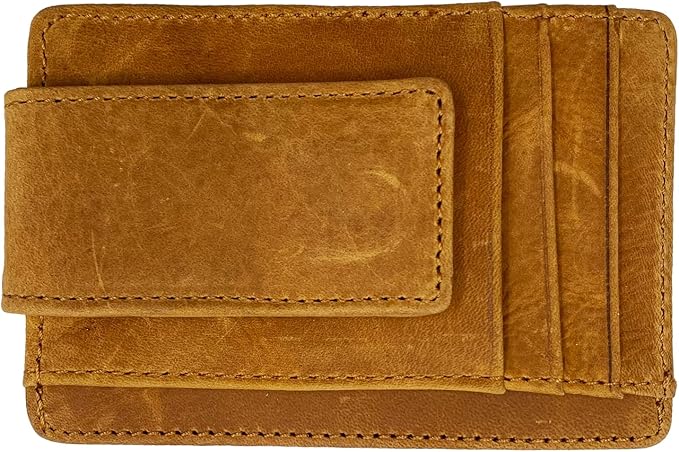 Money Clip RFID Front Pocket Wallet Men Leather Slim Minimalist Wallet