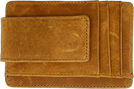 Money Clip RFID Front Pocket Wallet Men Leather Slim Minimalist Wallet
