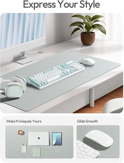 YSAGi Leather Desk Pad Protector, Office Desk Mat, Large Mouse Pad, Non-Slip PU Leather Desk Blotter, Laptop Desk Pad, Waterproof Desk Writing Pad for Office and Home (Silver, 35.4" x 17")
