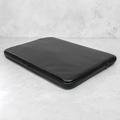 Casemade Real Leather Laptop Case/Zipped Folio Bag with Inner Pocket & Wool Lining Compatible with Apple MacBook, HP, Dell, Asus, Levovo (16 Inch - Black)