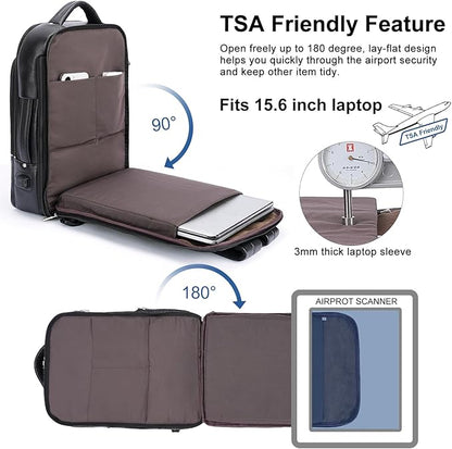 TIDING Men's Leather Business Backpack Fits 15.6 Inch Laptop, Expandable Office Work Casual Daypack with USB Charging Port