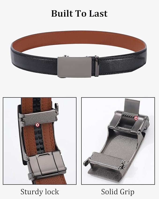 Kajeer Men Ratchet Belt Leather Adjustable Trim to Fit No Holes Slide Dress Belt for Casual Formal Gift
