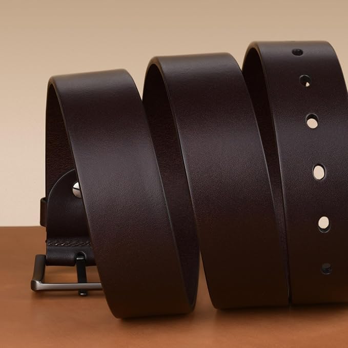 Buffway Men’s Full Grain Leather Belt – Solid One-Piece Leather, 1.5” Wide for Jeans & Business Casual, Gift Box Included