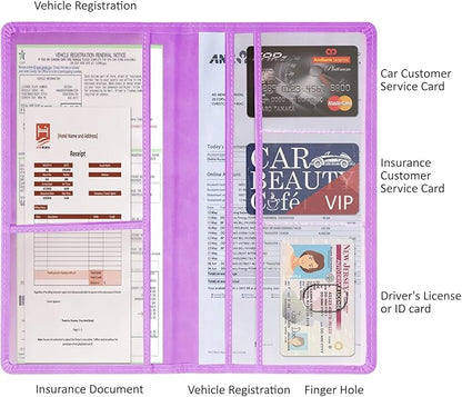 Car Accessories Registration and Insurance Holder,Leather Essential Card Magnetic Shut Vehicle Glove Box Organizer Case for Auto Driver License Document Truck Motorcycle Boat-Purple