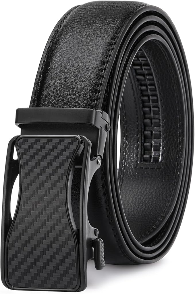 GAEKEAO Mens Belt Leather 1 3/8" - Micro-Adjust Buckle Ratchet Belts for Men Dress Casual to Formal Trim to Fit with Gift Box