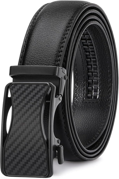 GAEKEAO Mens Belt Leather 1 3/8" - Micro-Adjust Buckle Ratchet Belts for Men Dress Casual to Formal Trim to Fit with Gift Box