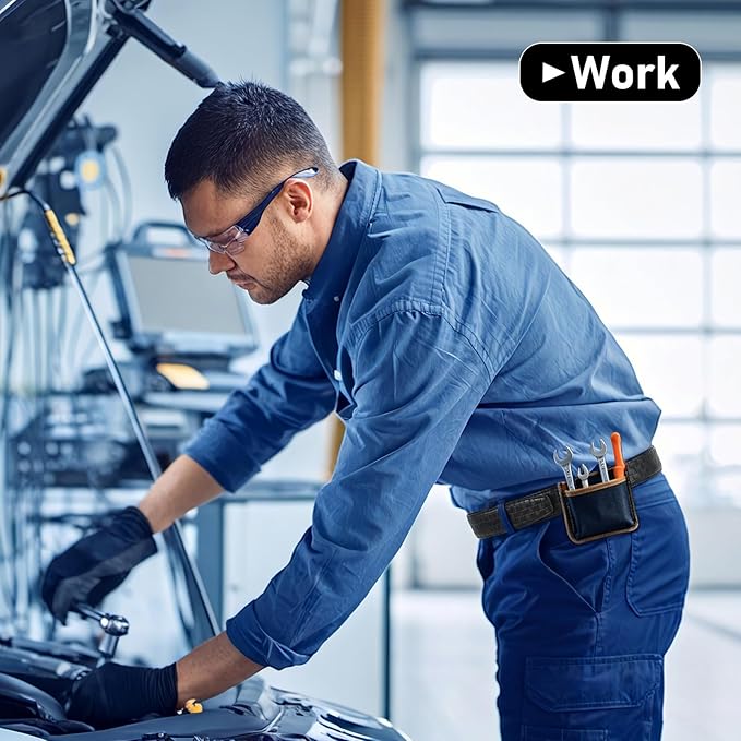 SANSTHS Mechanic Buckless Belts for Men, No Scratch Leather Work Belt Hook & Loop Tsa Belt for Technician Travel Gifts
