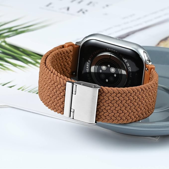 WOCCI 22mm Braided Nylon Watch Band for Men and Women, Quick Release, Silver Stainless Steel Buckle (Brown)
