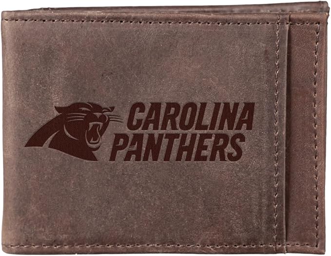 Team Sports America NFL Carolina Panthers Front Pocket Slim Wallet for Men | Minimalist Leather RFID Blocking Bifold Card Holder with Money Clip | Officially Licensed Stamped Logo
