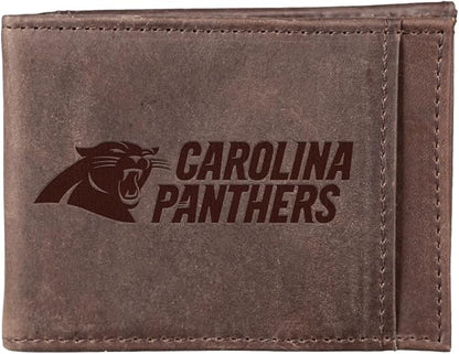 Team Sports America NFL Carolina Panthers Front Pocket Slim Wallet for Men | Minimalist Leather RFID Blocking Bifold Card Holder with Money Clip | Officially Licensed Stamped Logo