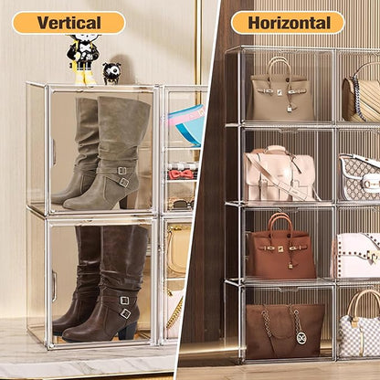 X-Large Acrylic Display Case Size 14 Sneaker Shoe Box with Magnetic Lid, Stackable Purse Organizer Handbag Storage Clear Figure Case Large Collectibles Showcase, Protection Organizer, 1 Pack