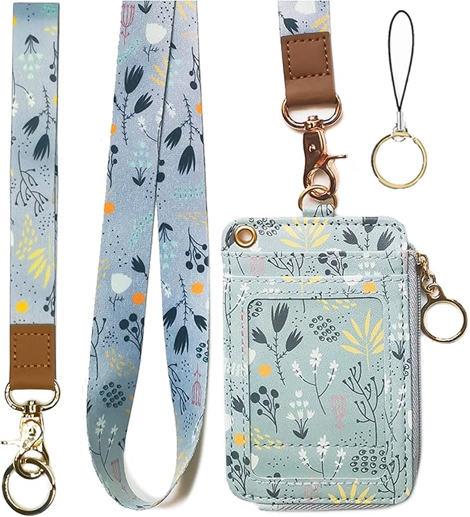 bolimoss Lanyard with Wallet,Zip ID Case with Lanyard,Lanyard Badge Holder,Lanyard Wallet for Women,Fashion Lanyard Wallet, ID Case Wallet with Lanyard（ Light Blue Gray ）