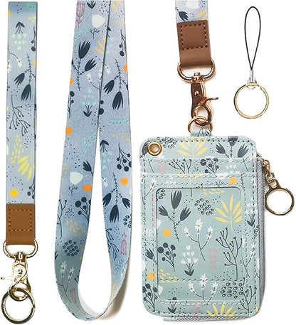 bolimoss Lanyard with Wallet,Zip ID Case with Lanyard,Lanyard Badge Holder,Lanyard Wallet for Women,Fashion Lanyard Wallet, ID Case Wallet with Lanyard（ Light Blue Gray ）