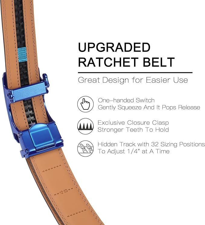SENDEFN Leather Belt for Men Automatic Ratchet Buckle Slide Dress Casual Belts 1 3/8'' Wide Adjustable Trim to Fit(Black-20)