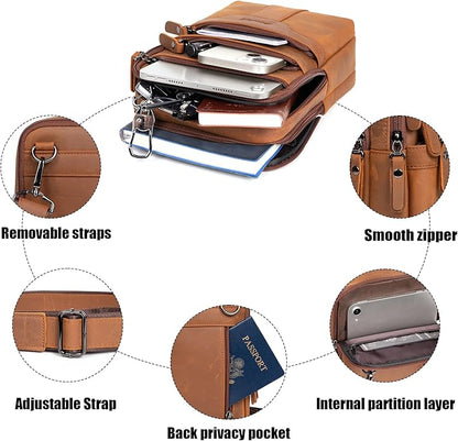 Leather Messenger Bag for Men, Small Leather Sling Shoulder Bag Messenger Pack for Men, Man Purse