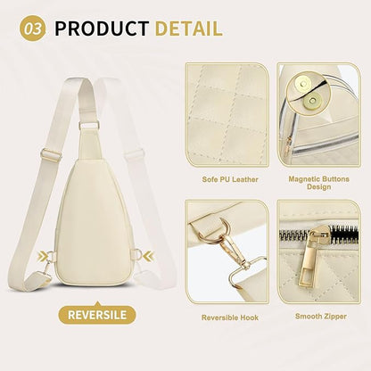 Crossbody Bags for Women Men,Leather Sling Bag Cross Body Backpack for Women, Casual Chest Bag Daypack for Travel Hiking, Beige