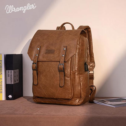 Montana West Wrangler Laptop Backpack with USB Charging Port, Vintage Travel Work College Bookbag for Women Men