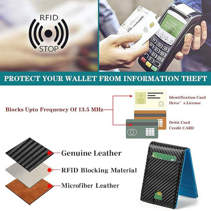 Wallet for Men Leather Slim Bifold Card Holder RFID Blocking Minimalist Front Pockets Wallet with Money Clip