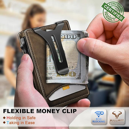 BULLIANT Men Wallet,Magnetic Metal Wallet Money Clip 9Cards Pop-up Access RFID Blocking