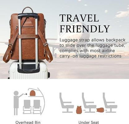 Shrrie Vegan Leather Laptop Backpack for Women 15.6 inch Work Backpack Fashion Travel Backpack Purse for Business College