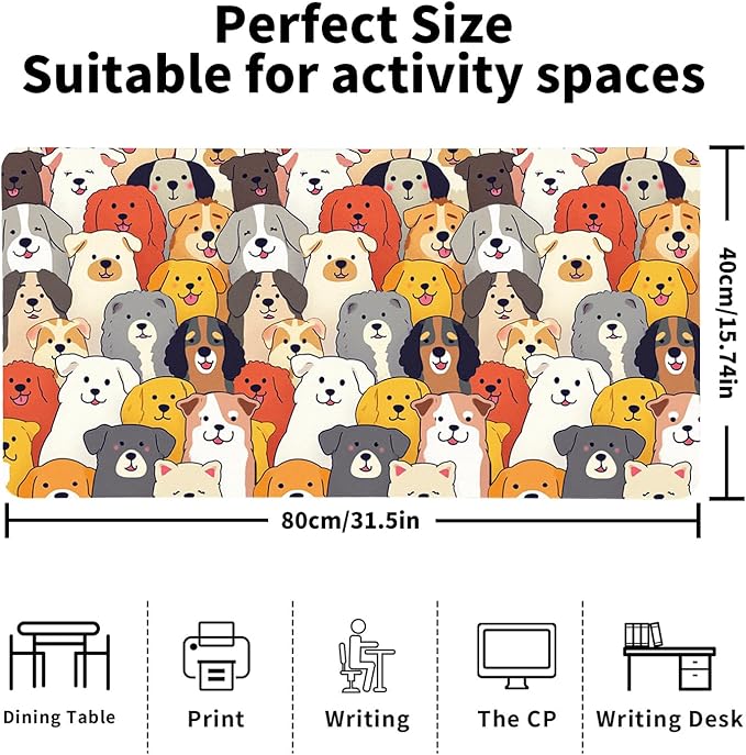 Positively Adorable Dog Desk Mat - 31.5 * 15.75in Desk Pad, Large Non-Slip PU Leather Pad for Aesthetic Home Office & Gaming,A Gift for Dog Lovers