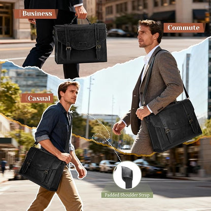 RAINSMORE Flap Messenger Bag for Men Vintage PU Leather Laptop Bag 15.6 Inch Retro Briefcase with Wallet Satchel Computer Bag