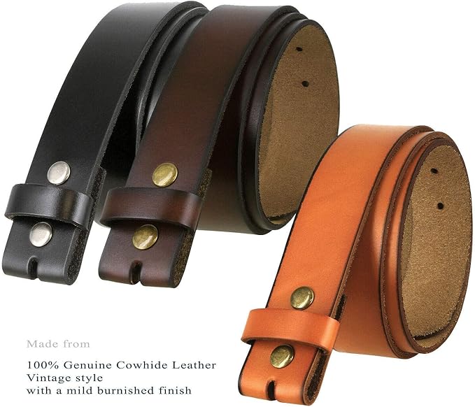 Men's Replacement Belt Strap 100% Genuine Leather Plain Casual Belt Strap with Snaps 1-1/2"(38mm) Wide