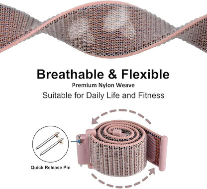 WOCCI 22mm Adjustable Nylon Watch Band, Quick Release Sport Loop Strap (Sand Pink)