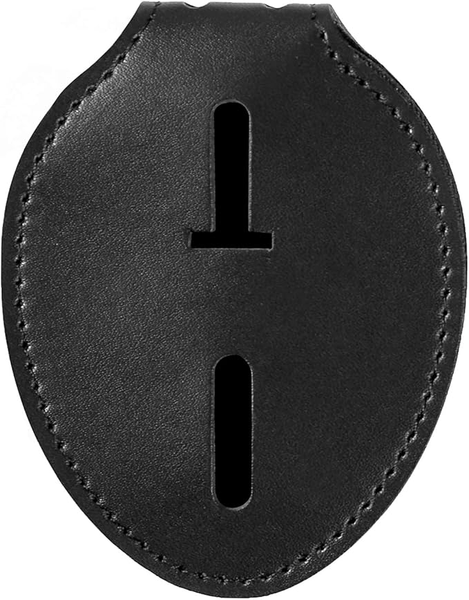 AKITSUMA Police Badge Holder - Cowhide, Universal, Black, Law Enforcement, Metal Clip and Chain Included