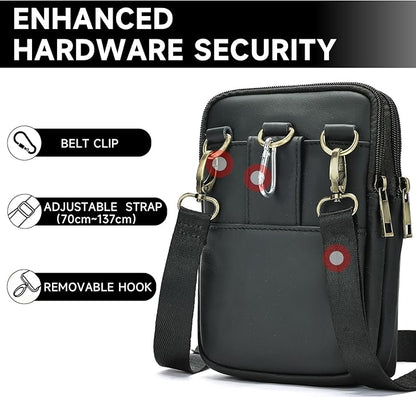 MASIWEI Real Leather Crossbody Bag for Men Women Hiking Small Purse Convertible Belt Loop Shoulder Bag for Phone Passport