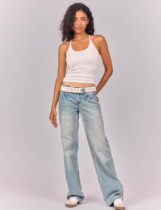 Womens Genuine Leather Belt for Jeans Pants Width 1.57" Western Cowgirl Wide Belts for Ladies with Gift Box
